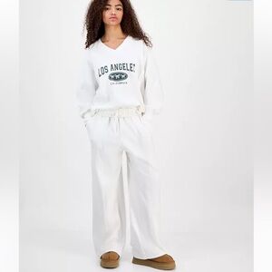 Planet Heart Wide-Leg Fleece Sweatpants Whisper White XL NWT Cozy Lounge